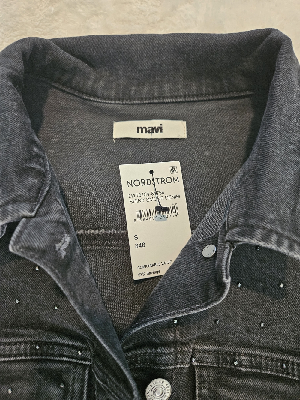 NWT Mavi Black Studded Denim Jacket Size S Retro Avant Garde Casual Feminine - Picture 4 of 8